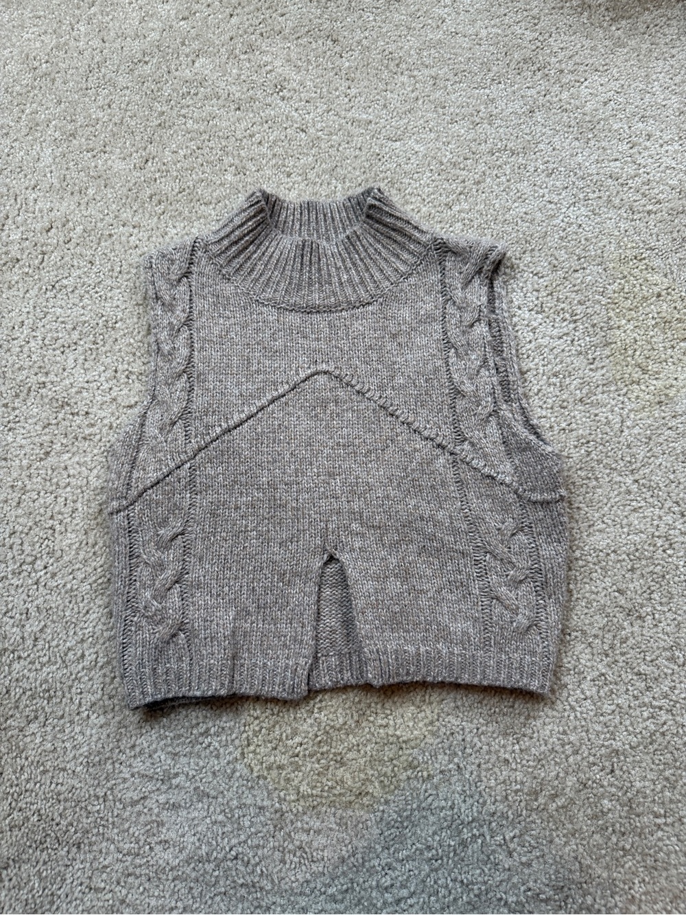 The Pants Store Sleeveless Cable Knit Turtleneck Sweater Vest - Taupe